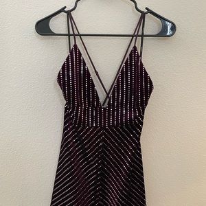 Purple sequin cross back dress
